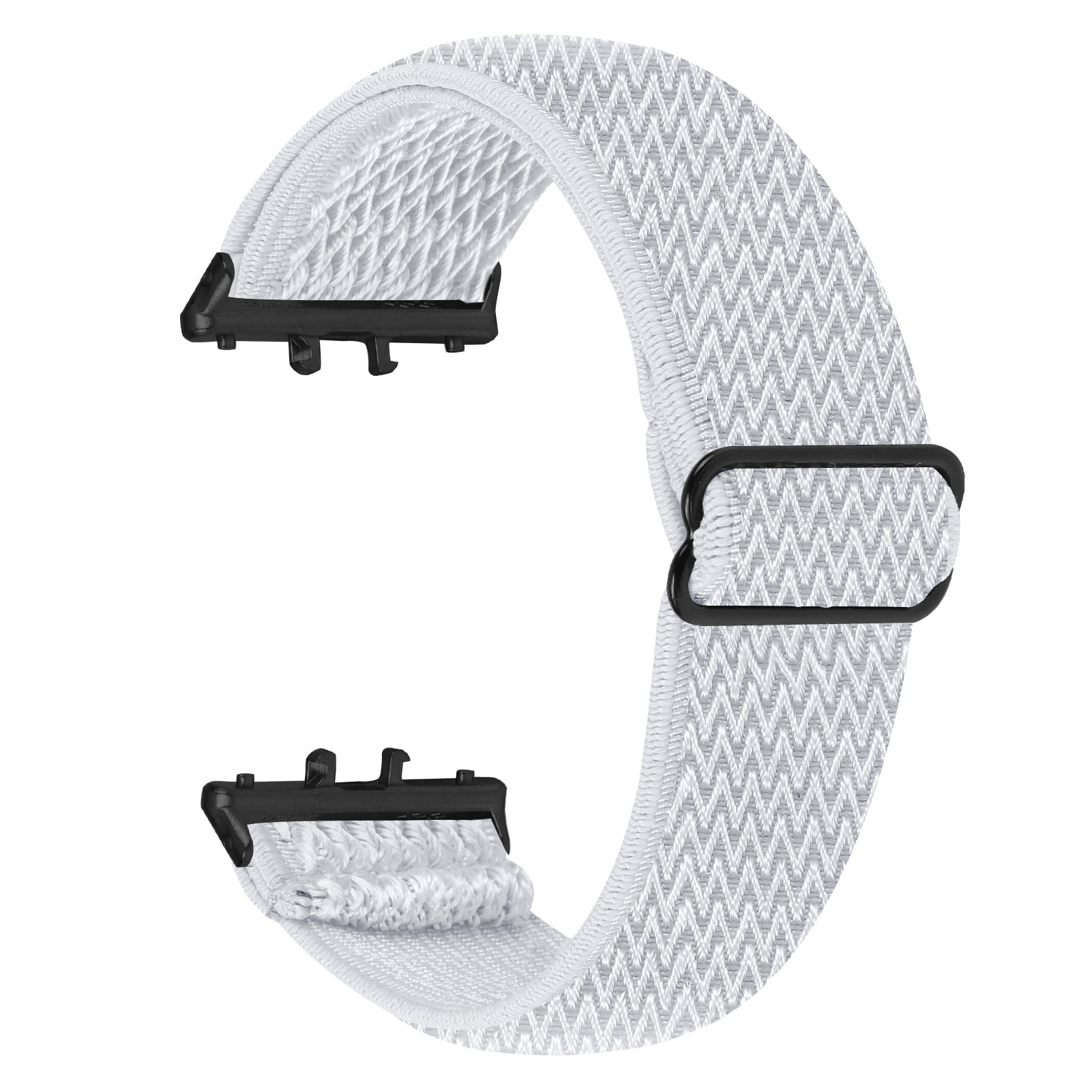 For Samsung Galaxy Fit3 SM-R390 Woven Watch Strap Elastic Wrist Band, Black Connector - White For Samsung Galaxy Fit3 SM-R390 Woven Watch Strap Elastic Wrist Band, Black Connector - White